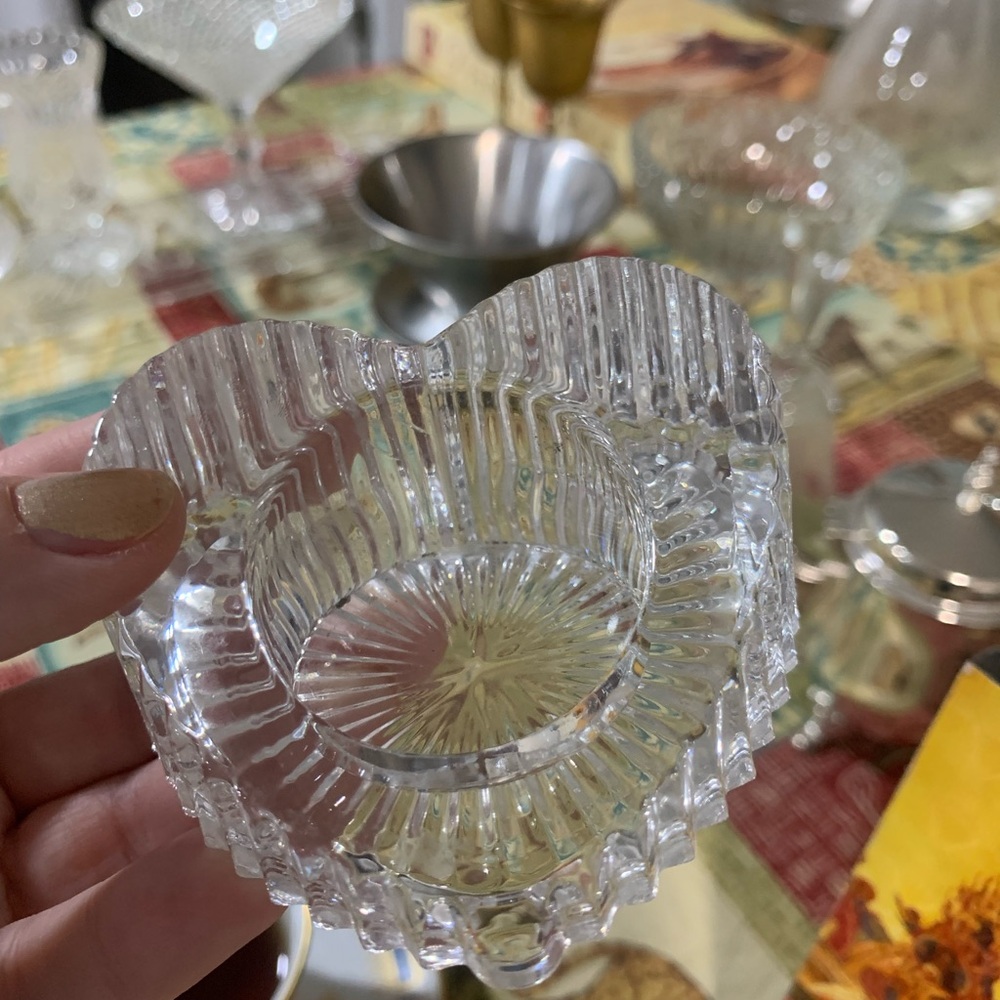 Clear Pressed Glass Heart candle holder Vintage Style